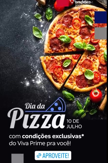 Story do Bradesco Prime para o Dia da Pizza, com condições exclusivas do Viva Prime e chamada Aproveite